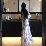 KYLETHOMASW  -  High-end Purple Floral Dress Women Elegant Lace-up Split Mid Long Dresses Spring French Temperament Slim Vestidos 862P