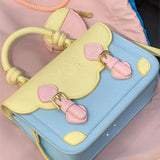 KYLETHOMASW  -  Sweet Cute Color Block Handbag Women JK Academy Style Square Leather Shoulder Bag Ladies Fashion Minimalist Kawaii Messenger Bag