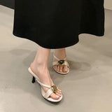 KYLETHOMASW  -  Fashion Metal Women High Heels Pumps Slides Shoes New In Spring Summer Female Slip On Footwear Round Toe Ladies Thin Heels Shoes