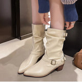 KYLETHOMASW  -  Autumn Winter Women Western Cowboy Boots Vintage Slip On Thick Heel Shoes Ladies Mid Calf Botas Zapatos De Mujer