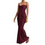 KYLETHOMASW  -  Autumn New Women's Pleated Green Design Temperament Slim Fit Solid Color Strapless Dress