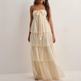 KYLETHOMASW  -  Women's Strapless Long Dress Fashion Sleeveless Tiered Hem Tube Dress Summer Beach Holiday Party Wedding Dress