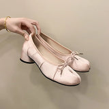 KYLETHOMASW  -  Spring New Wave Dot Satin Shallow Mouth Single Shoes Flat Bottom Ballet Split Toe Shoes Women's Shoes Bow