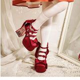 KYLETHOMASW  -  Japanese Vintage Elegant Lolita Style High Heels Women Sweets Cute Round Head Bow Satin Mary Jane Shoes Harajuku Y2k Pink Pumps