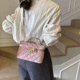 KYLETHOMASW  -  Velvet Diamond Grid Chain Bag Women's High-End Fashion Mini Shoulder Box Bag Urban Simple Style PU Material Daily Match