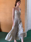 KYLETHOMASW  -  Summer Dress for Women New High-end Designed Temeprature Advanced Elegant Style Niche Chic Bright Silk Spliced Bead Dress