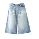 KYLETHOMASW  -  New Arrival Women Vintage Washed Cropped Denim Shorts High Waist Loose Wide Leg Summer Casual Streetwear Y2K Jeans