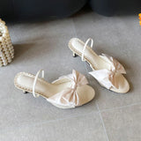 KYLETHOMASW  -  Fashion Butterfly-Knot Ladies Thin Heels Sandals Shoes Female Round Toe Footwear Elegant Women Heeled Sandals Slides Shoes