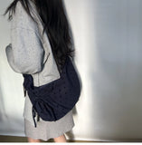 KYLETHOMASW  -  Streetwear Polka Dot Office Lady Shoulder Bag Women Canvas Drawstring Pleated Hobo Bags Y2k Aesthetic Handbags Crossbody Korean