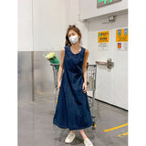 KYLETHOMASW  -  Denim Midi Dress Women Hollow Out A Line Dresses Streetwear Sleeveless Backless Sundress Korean Lace Up Casual Vestidos