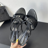 KYLETHOMASW  -  Big Size 43 Fashion Round Toe Ladies Thin Heels Sandals Shoes Shallow Elegant Women Heeled Sandals Shoes Female Footwear Black