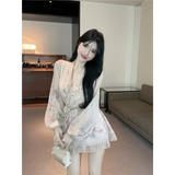 KYLETHOMASW  -  Beautiful Long-sleeved Floral Chiffon V-neck Shirt Dress for Women to Slim Down the Waist