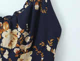 KYLETHOMASW  -  Summer French Vacation Flower Print Lace-up Slim Slash Neck Sleeveless Spaghetti Strap Dresses