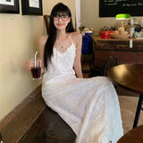 KYLETHOMASW  -  White Lace Camis Dress Women Summer Beach Vacation Backless A Line Dress Korean Fashion Harajuku Sexy Neck Mounted Vestidos New