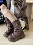 KYLETHOMASW  -  Autumn Vintage Thick Bottom Woman Knight Boot Fashion Belt Buckle Ladies Concise Slip On Short Booties