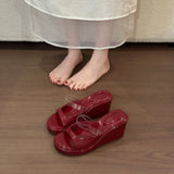 KYLETHOMASW  -  Platform Wedges Heel Women's Slippers Summer Fashion PVC Transparent Slides Ladies Comfort Open Toe Vacation Dress Shoes