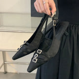 KYLETHOMASW  -  Fashion Silk Women Medium Heels Pumps Shoes Female Pointed Toe Footwear Shallow Ladies Thin Heels Sandals Shoes