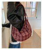 KYLETHOMASW  -  Preppy Plaid Pleated Bow Women's Handbags Y2k Aesthetic Fashion All Match Shoulder Bag Trendy Casual Crossbody Bags Streetwear
