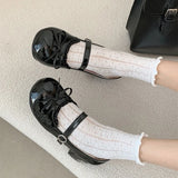 KYLETHOMASW  -  Round Toe JK Women Mary Jane Shoes Ladies Concise Outdoor Butterfly-knot Pumps Spring Autumn Women's Leather Shoes