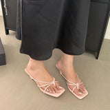 KYLETHOMASW  -  Fashion Shallow Women Thin Heel Slippers Slides Square Toe Ladies Medium Heel Slippers Sandals Shoes Female Flip flops Pumps