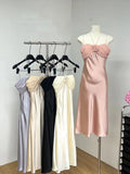 Kylethomasw High Quality Solid Satin Dress Fashion Off Shoulder Spaghetti Strap Dress Sexy Luxury Sundress Formal Occasion 2000s Aesthetic