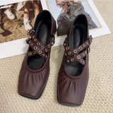 KYLETHOMASW  -  Cross-strap Shallow Mouth Ballet Shoes Women's Summer New Square Head Thick Heel Versatile Mary Jane Pumps High Heels