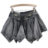 KYLETHOMASW  -  Y2K Women All-match Clothing High Waist Drawstring Strap Design Irregular Hem Black Skirt With Belt Summer Skirts