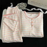 KYLETHOMASW  -  Fashion Striped Print Women's Casual Pyjama Set Spring/Autumn Y2K Simple O-Neck Pullover Top Long Sleeve Two-Piece Set Homewear