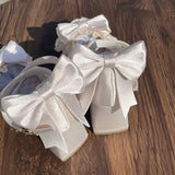 KYLETHOMASW  -  Satin Bow Mary Jane Women Shoes Elegant Temperament Soft Sole Lace Lolita High Heels Beautiful Princess Shoes for Women Tacones