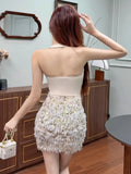 KYLETHOMASW  -  Mini Dress Woman Bow Patchwork Sequins Sleeveless Patchwork Slim Sexy Elegant Party Dress Backless Clubwear Ladies