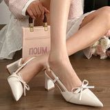 KYLETHOMASW  -  Summer New Arrival Sweet Elegant Sandal Women Bow High Heels Pointed Toe Women's Sandals Metal Buckle Trim Sandal