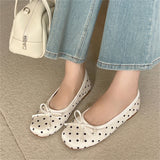 KYLETHOMASW  -  White Black Polka Dot Bow Ballet Flats Women Round Toe Slip on Ballerina Shoes Casual Loafers
