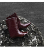 KYLETHOMASW  -  Cowhide Zapatos De Mujer Autumn and Winter New Simple Square Head Low Heel Boots  Sleeve Boots for Women Hot Selling