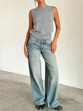 KYLETHOMASW  -  Spring and Autumn Solid Color Loose Jeans Women's Low-rise Wide-leg Pants Multi-Pocket Street Style Washed Jeans American Retro