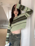 Kylethomasw Vintage Chic Striped Sweaters Women 2024 Autumn New Loose Knitted Pullover Y2k Grunge Long Sleeve Bottoming Tops