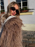 KYLETHOMASW  -  Brown Soft Fuzzy Fur Oversized Cardigan Lapel Collar Warmth Locking 2025 Winter Street Fashion Coat Women Party Luxe Lady Coat