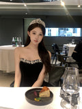 KYLETHOMASW  -  Heavyweight Velvet Mini Dress Women Sparkling Star Diamond One Shoulder High Waist Puffy Silken Gown Street Style Trendy Fashion