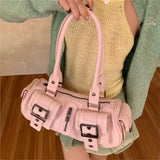 KYLETHOMASW  -  Vintage Pink Handbag Women Oil Wax Leather Multi Pocket Belt Buckle Design Underarm Bag Ladies Trendy Y2k Hot Girl Shoulder Bags