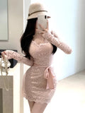 KYLETHOMASW  -  Cocktail Dresses Women Lace Patchwork Wedding Party V Neck Slim Bandage Birthday Evening Dress Wedding Celebrity Ladies