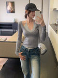 KYLETHOMASW  -  Fake Two Piece Y2k Sexy Halter Long Sleeve Slim Casual Patchwork Knitted Top Female