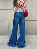 KYLETHOMASW  -  Y2K Spicy Girl Jeans Women Retro High Waisted Wide Leg Loose Slimming Straight Leg Floor Length Casual Drape Trousers