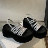 Kylethomasw Bling Rhinestone Thick-Soled Open Toe Women Sandals 2025 Summer Fashion Design Retro Roman Ankle Strap Women Beach Slippers