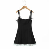 KYLETHOMASW  -  Sexy Spaghetti Straps Black Pink Mini Dress Women Pleated Hem Patchwork A-line Slim Summer Dresses Party Robe