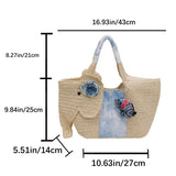 KYLETHOMASW  -  Cute Elephant Shape Straw Tote Bag Hand Woven Beach Bag With Blue Floral Decor Mini Elephant Pendant Handheld Shoulder Bag