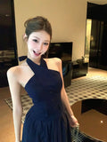 KYLETHOMASW  -  2025 Backless Cross Hanging Neck Dress Women Summer Pure Desire To Tuck in Waist Swing Long Design A-line Vestidos