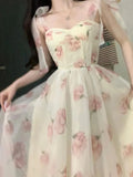 KYLETHOMASW  -  Sweet Elegant Floral Strap Dress Women Causal Fashion Korean Long Fairy Dresses Female Summer One Piece Dress Chic Evening Party