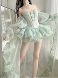 KYLETHOMASW  -  Birthday Party Sweet Princess Tube Top French Fairy Bow Off-shoulder Sling and High Waist Tutu Short Skirt High-end Set