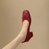 KYLETHOMASW  -  Women Oxford Shoes Vintage Pumps Mid Heels Square Toe Pumps Slip on Sewing High Heels Boat Shoes Elegant Dress Shoes