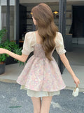 KYLETHOMASW  -  French Sweet Mini Dress for Women Elegant Chic Bow Short Sleeves Lace-up Princess Birthday Party Short Dresses A-Line Vestidos