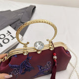 KYLETHOMASW  -  Handbag with Floral Print Gold Ring Handle with Rhinestones & Pearl Chain Tassel Decor Women's Evening Clutch Purse